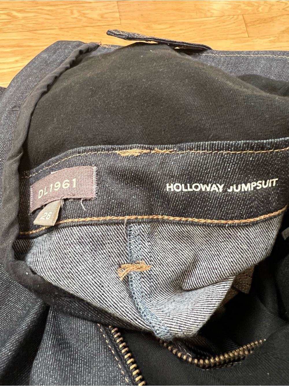 DL1961 Holloway Flare Jumpsuit with Indigo Coated Denim in Size 26 - Picture 11 of 16